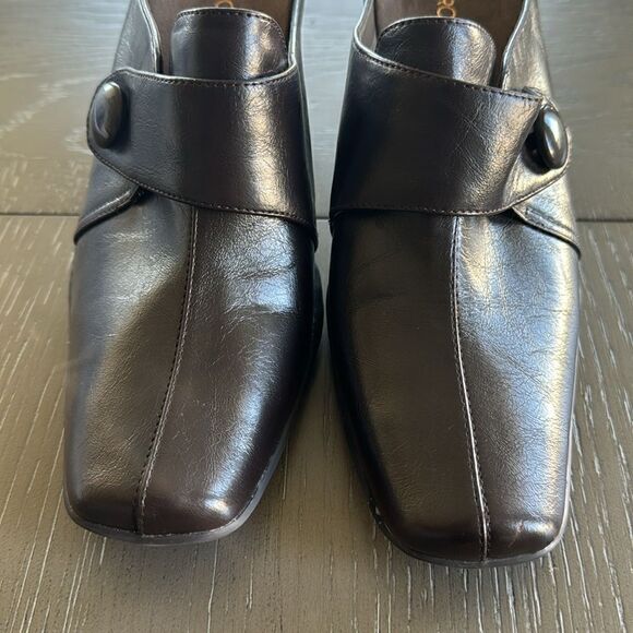 AEROSOLES Women’s Slip-On Mules Brown Faux Leather Pumps Square Toe Size 9M EUC - Picture 9 of 12